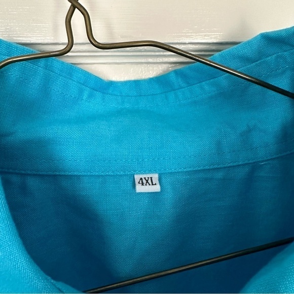Wedding Tropics Shirt Linen Button Down Teal French Cuff Cobalt Blue Size 4X - Picture 4 of 10